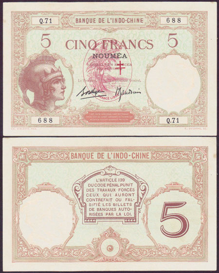 1941 New Hebrides 5 Francs (gEF) L000148